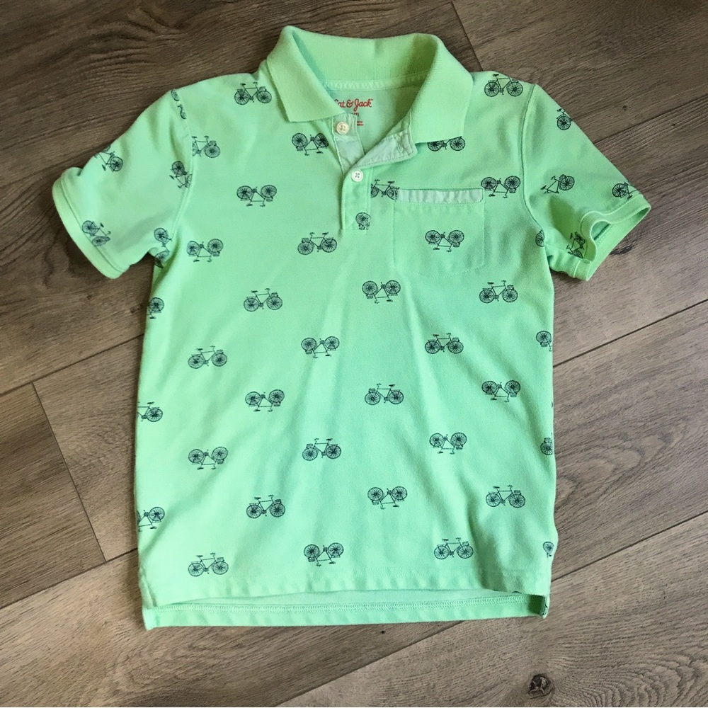 🔴 3 for $25 🔴 Short Sleeve Polo Shirt, Green w/bicycles • Cat & Jack sz 6/7